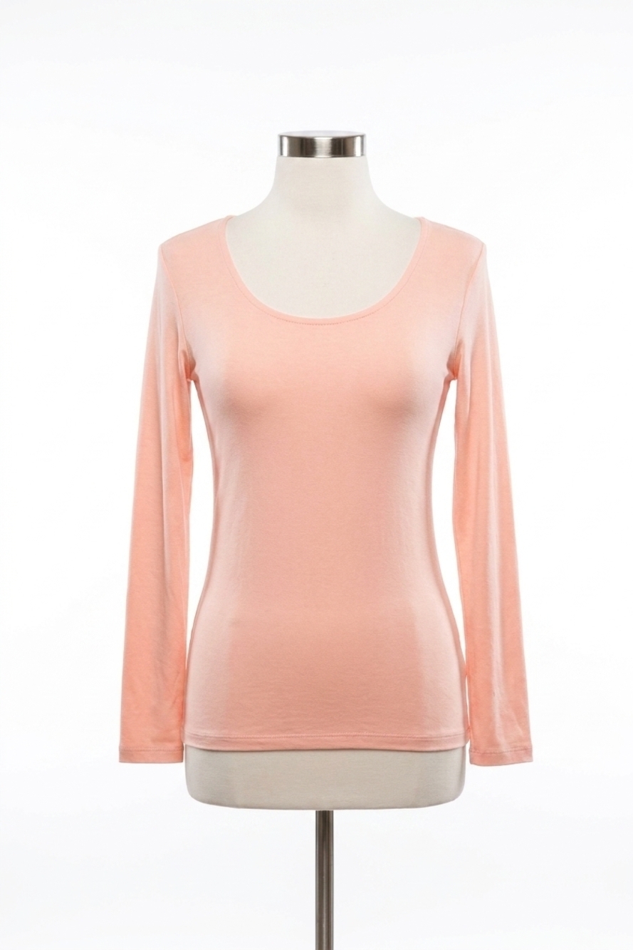 NEW ANGEL long sleeve scoop neck top in peach